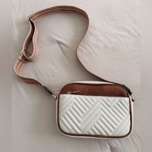 Elegant White and Brown Crossbody Bag